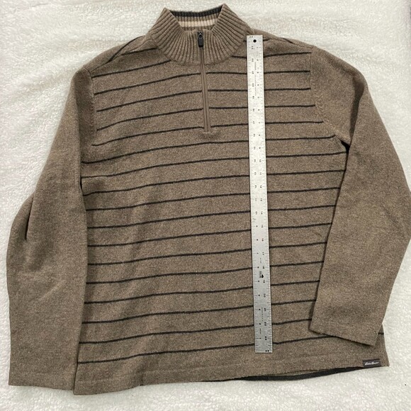 Eddie Bauer Oatmeal Stripe Wool Blend Zip Henley Pullover Sweater Size Large - Picture 10 of 10